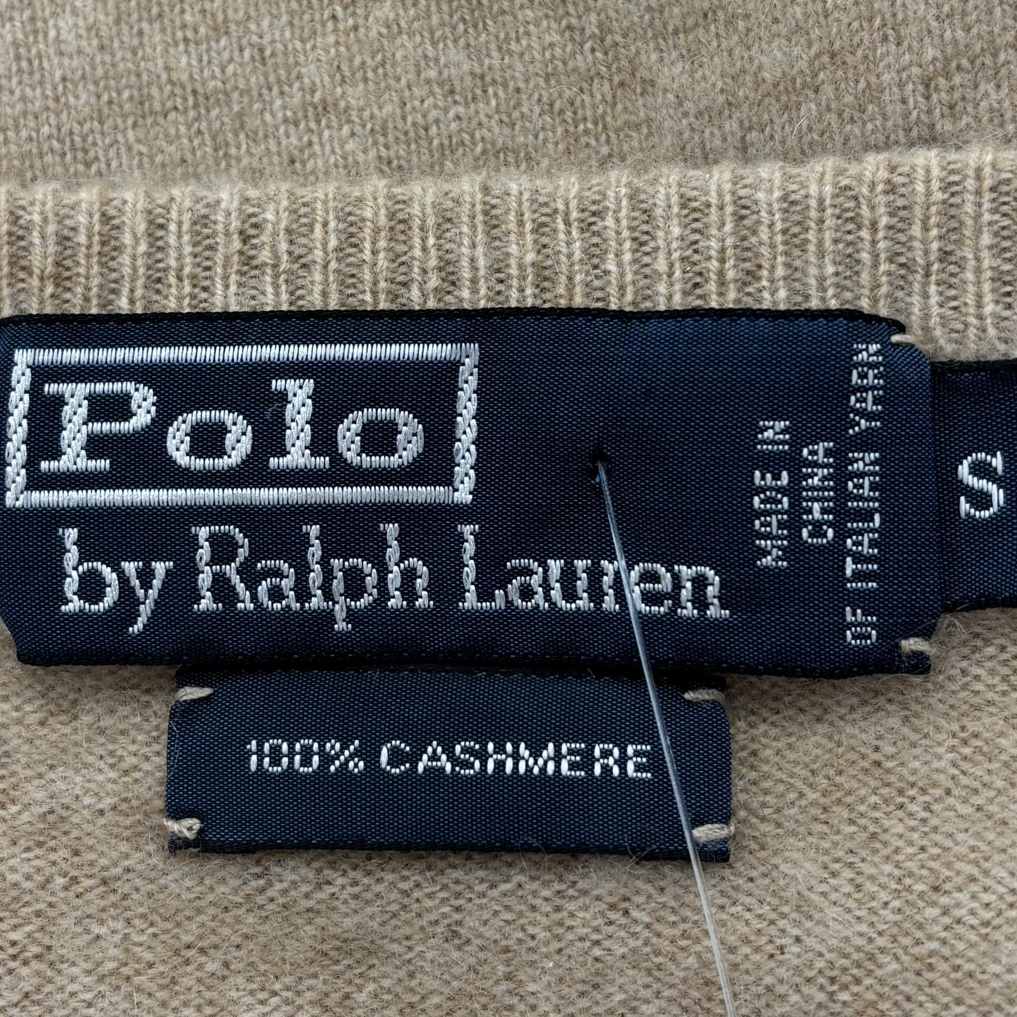 Tan Solid 100% Cashmere V-Neck Sweater - Image 4