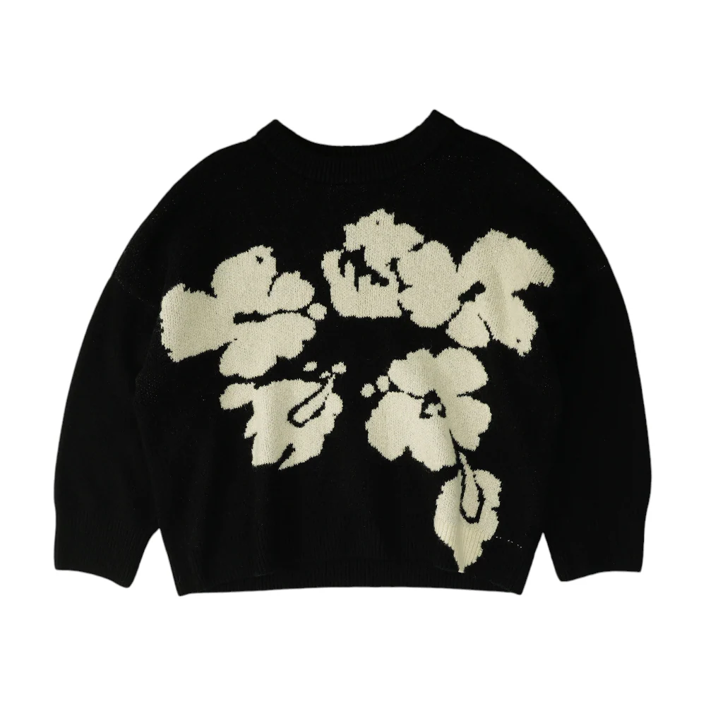 Black Floral Pullover Sweater