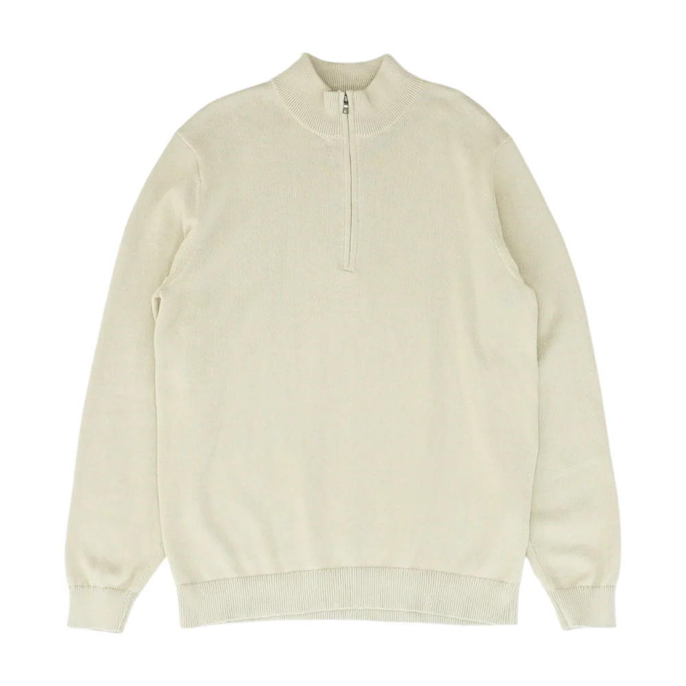 Beige Solid 1/4 Zip Sweater
