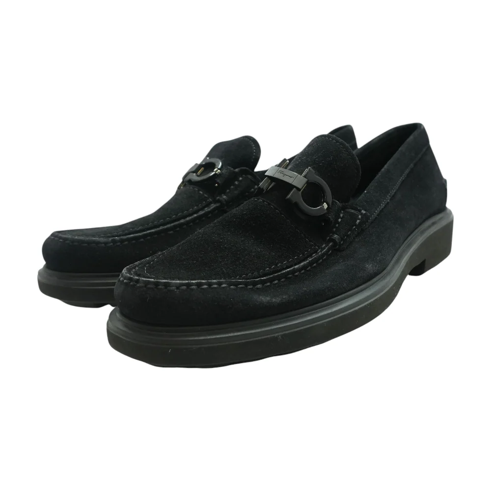 Black Suede Gancini Loafers