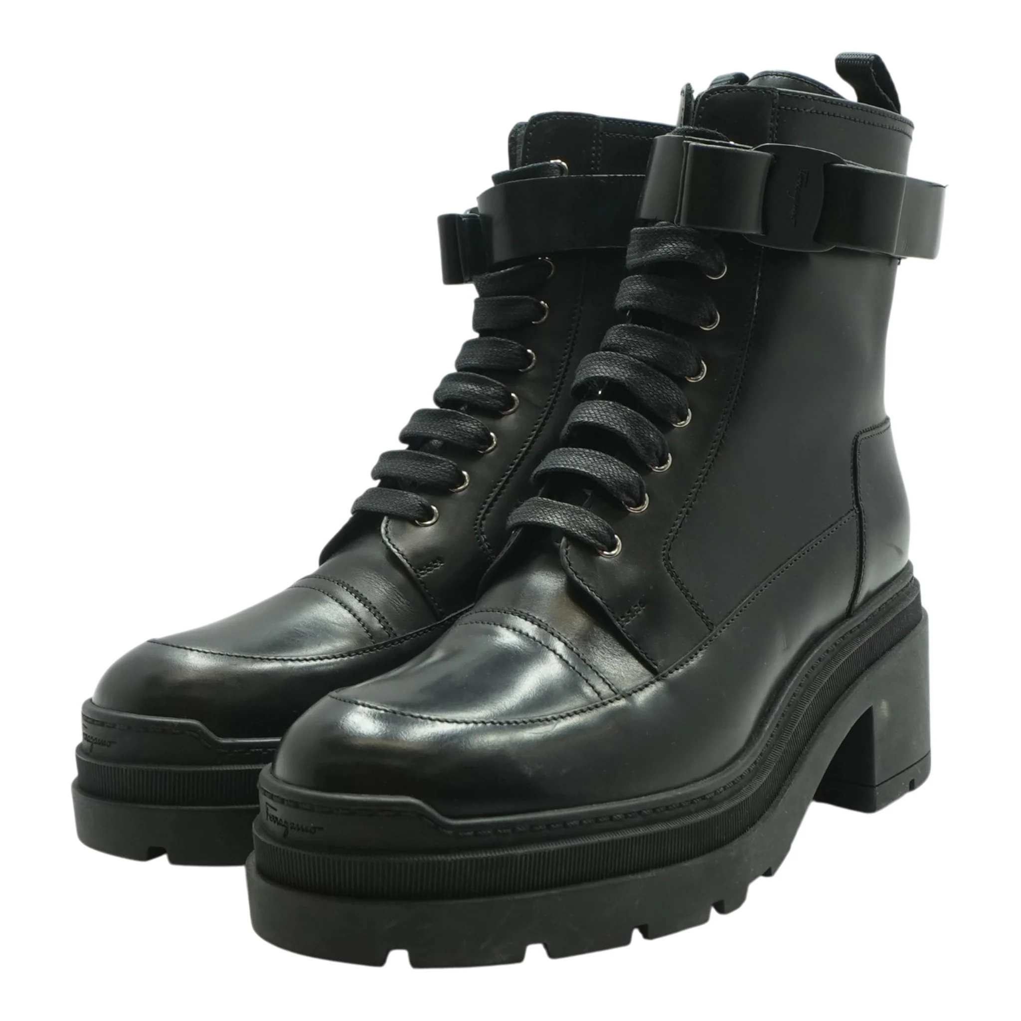 Black Lobermountai Leather Lace-Up Boots