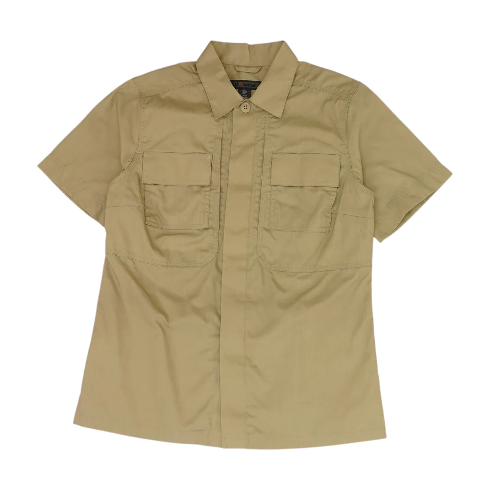 Khaki Solid Short Sleeve Button Down