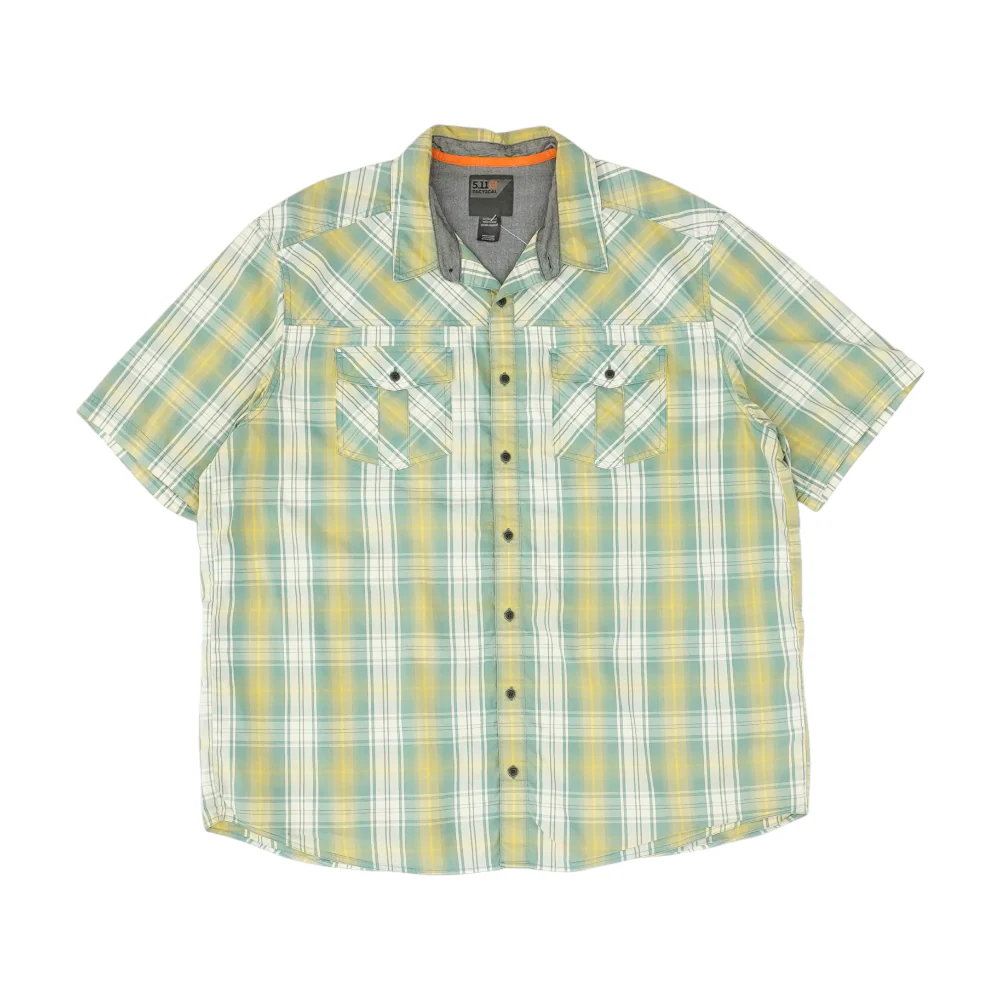 Green Plaid Short Sleeve Button Down