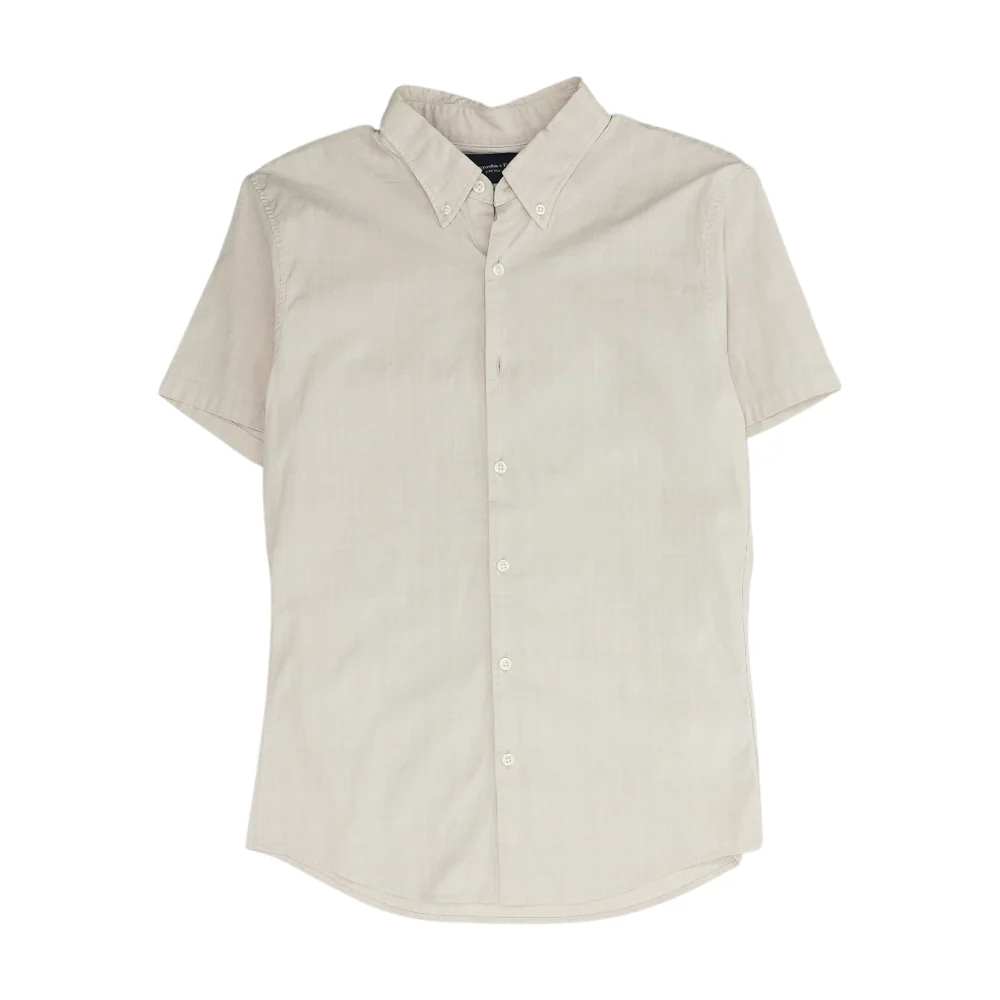 Beige Solid Short Sleeve Button Down