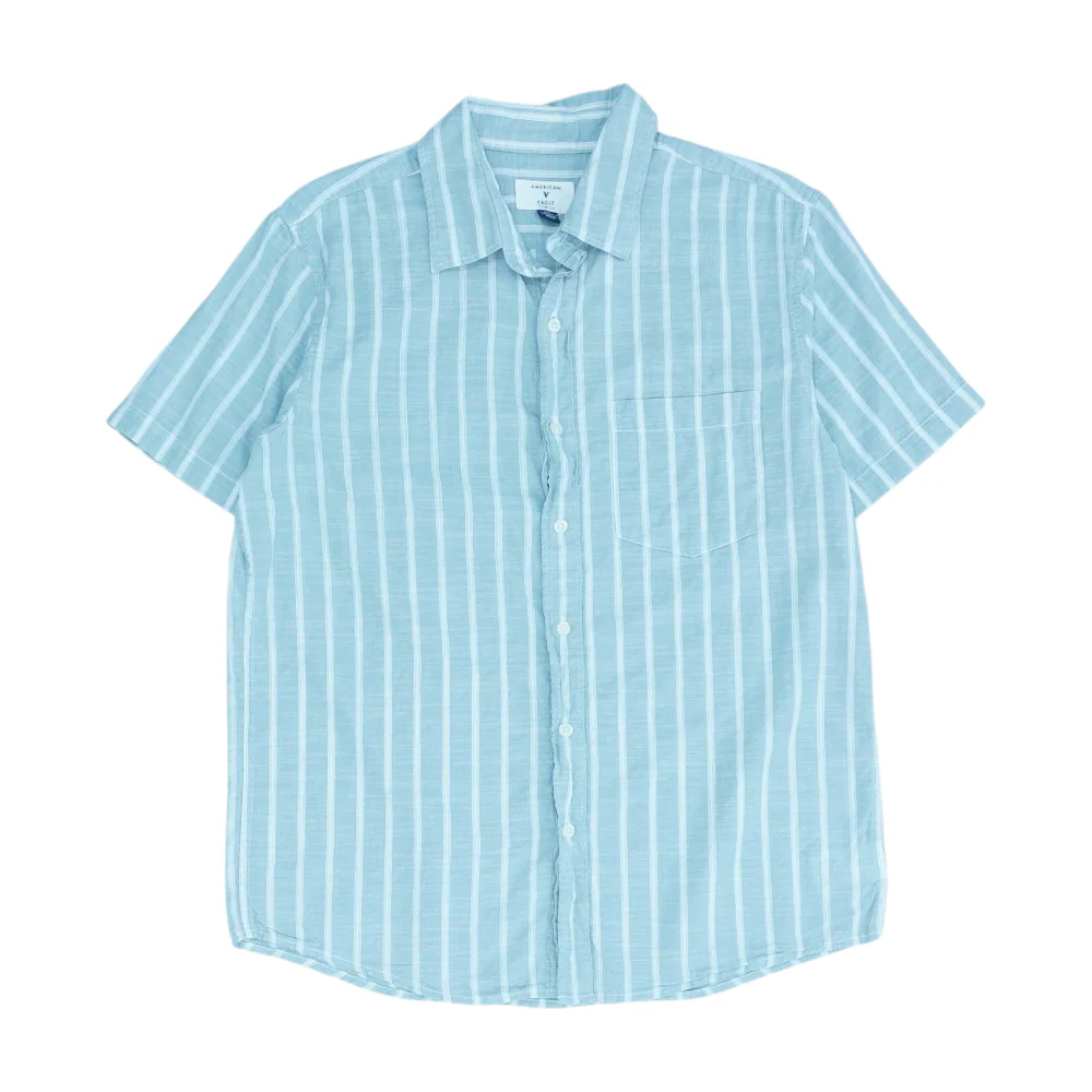 Green Striped Short Sleeve Button Down