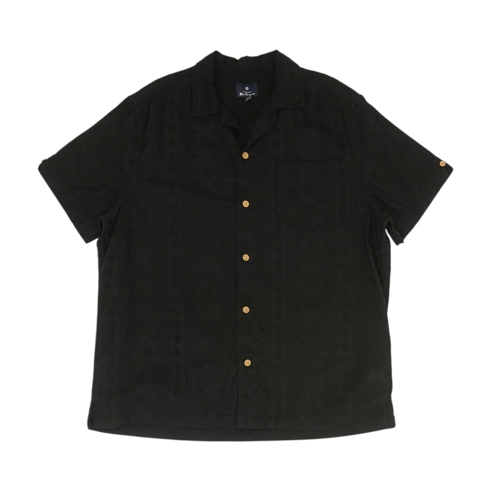 Black Solid Short Sleeve Button Down