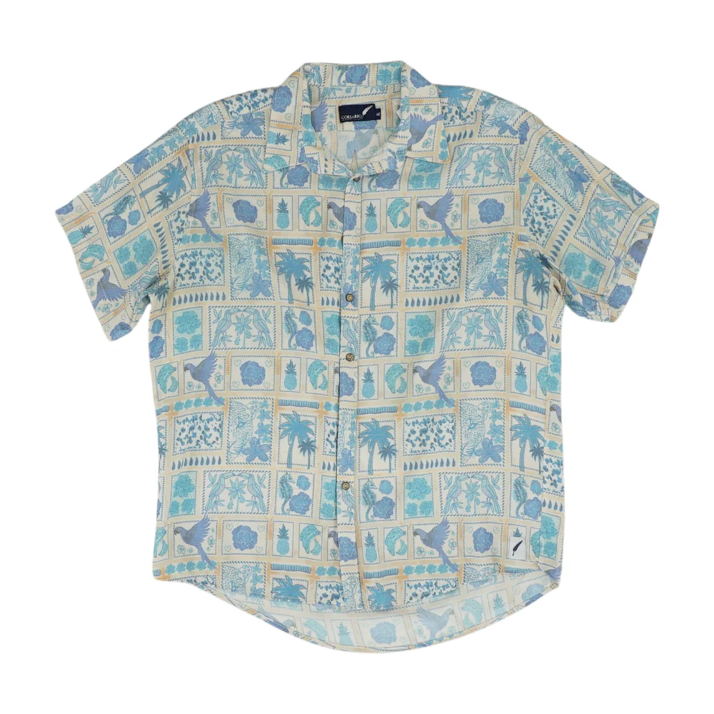 Beige Print Short Sleeve Button Down