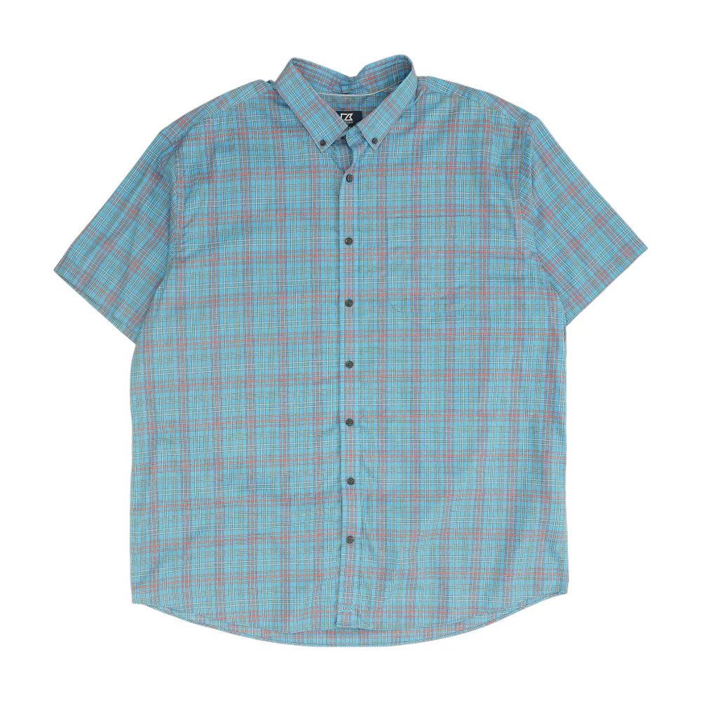 Blue Big & Tall Plaid Short Sleeve Button Down