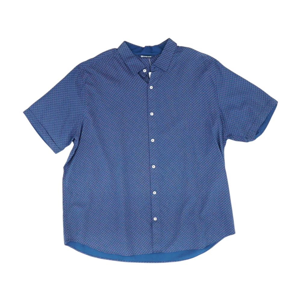 Blue Big & Tall Geometric Short Sleeve Button Down