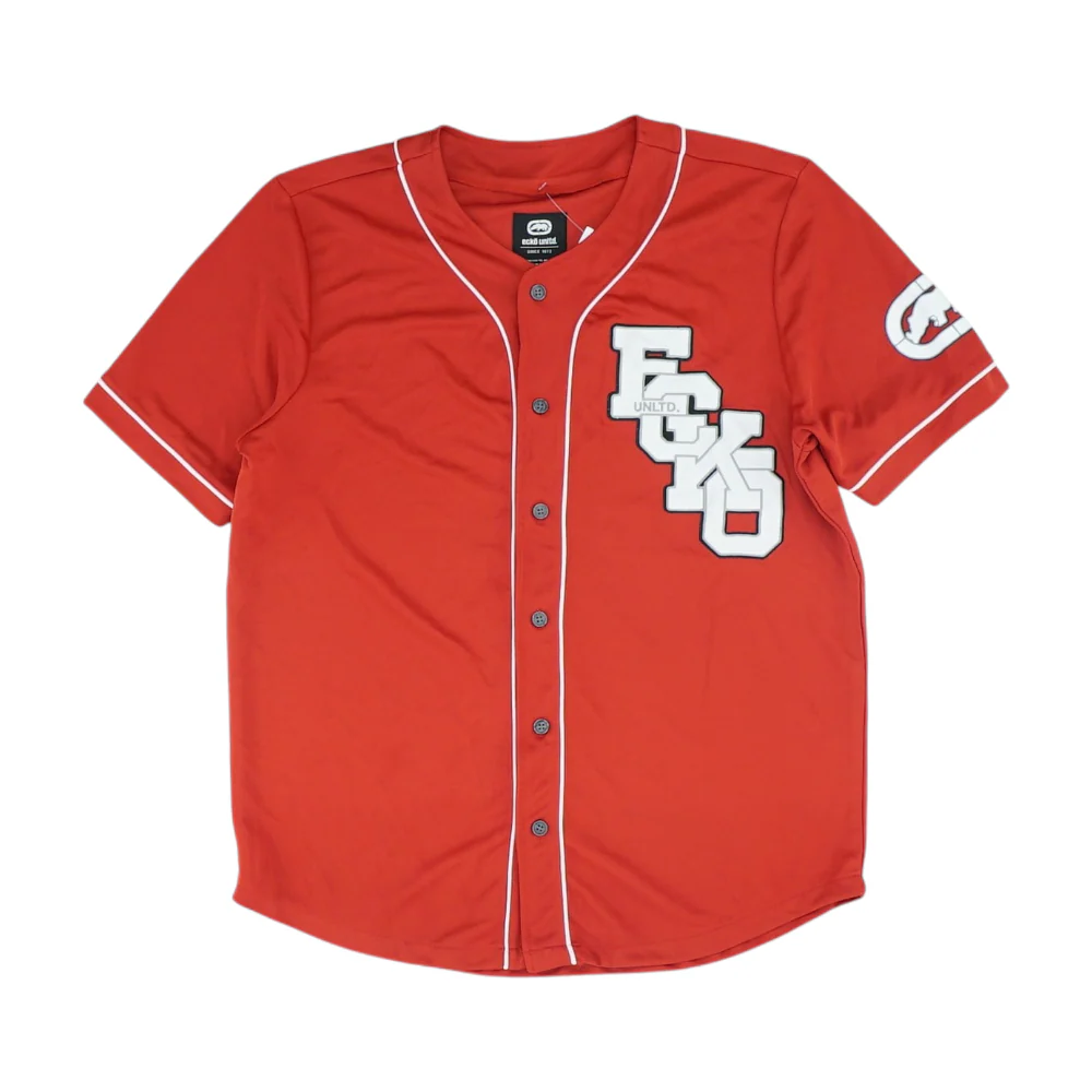 Red Solid Short Sleeve Button Down