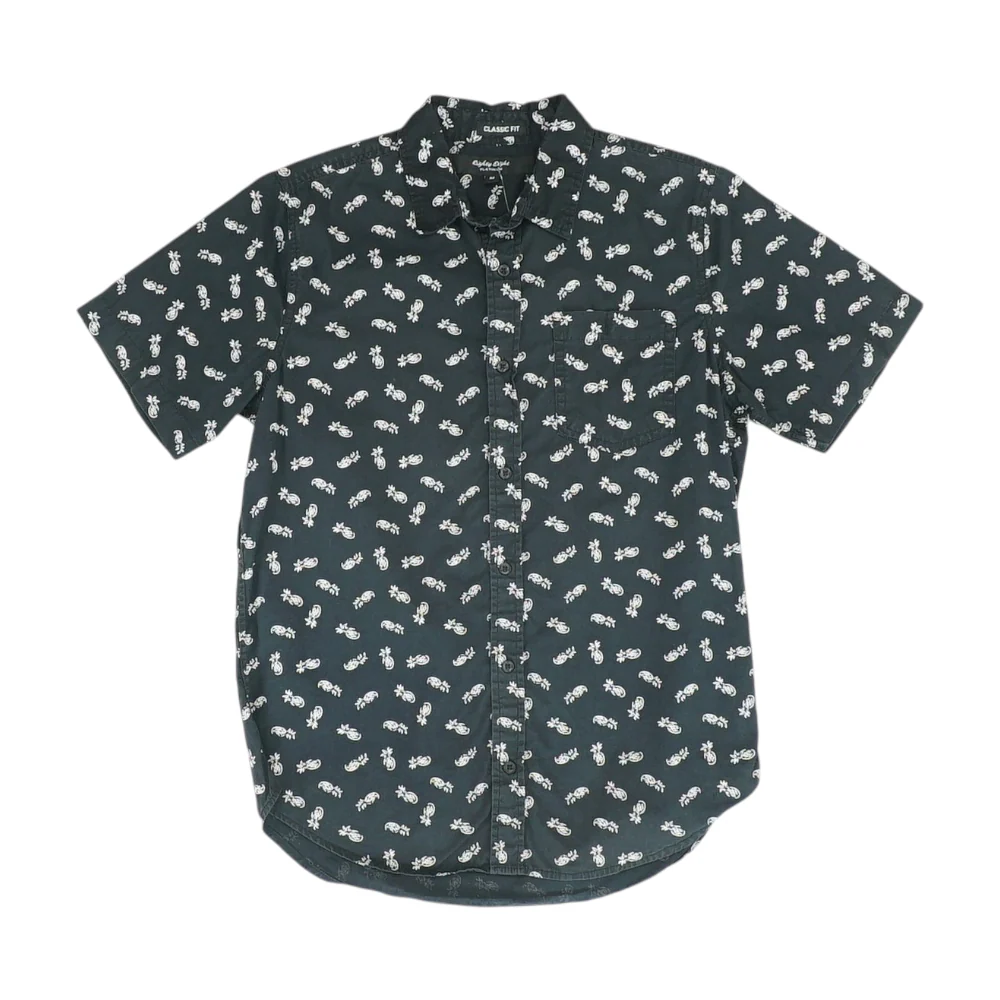 Black Print Short Sleeve Button Down