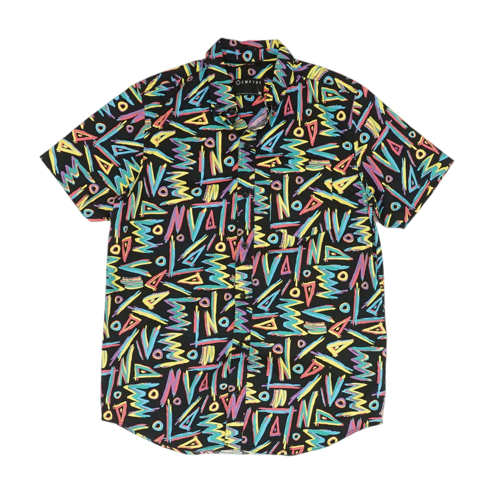 Black Abstract Short Sleeve Button Down