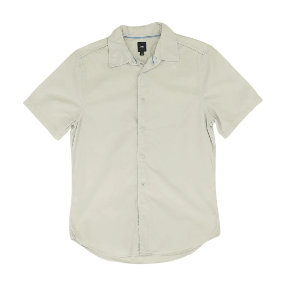 Blue Solid Short Sleeve Button Down