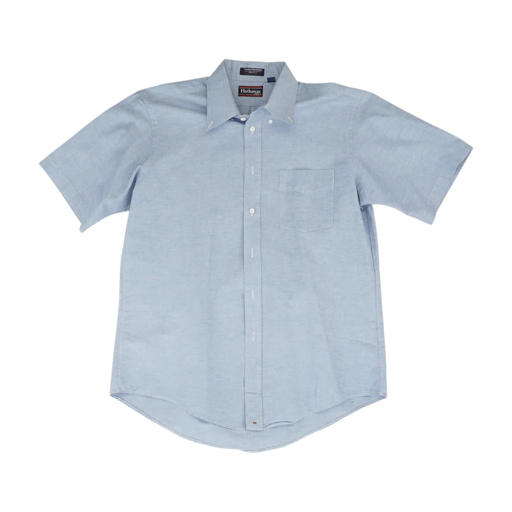 Vintage Blue Solid Short Sleeve Button Down