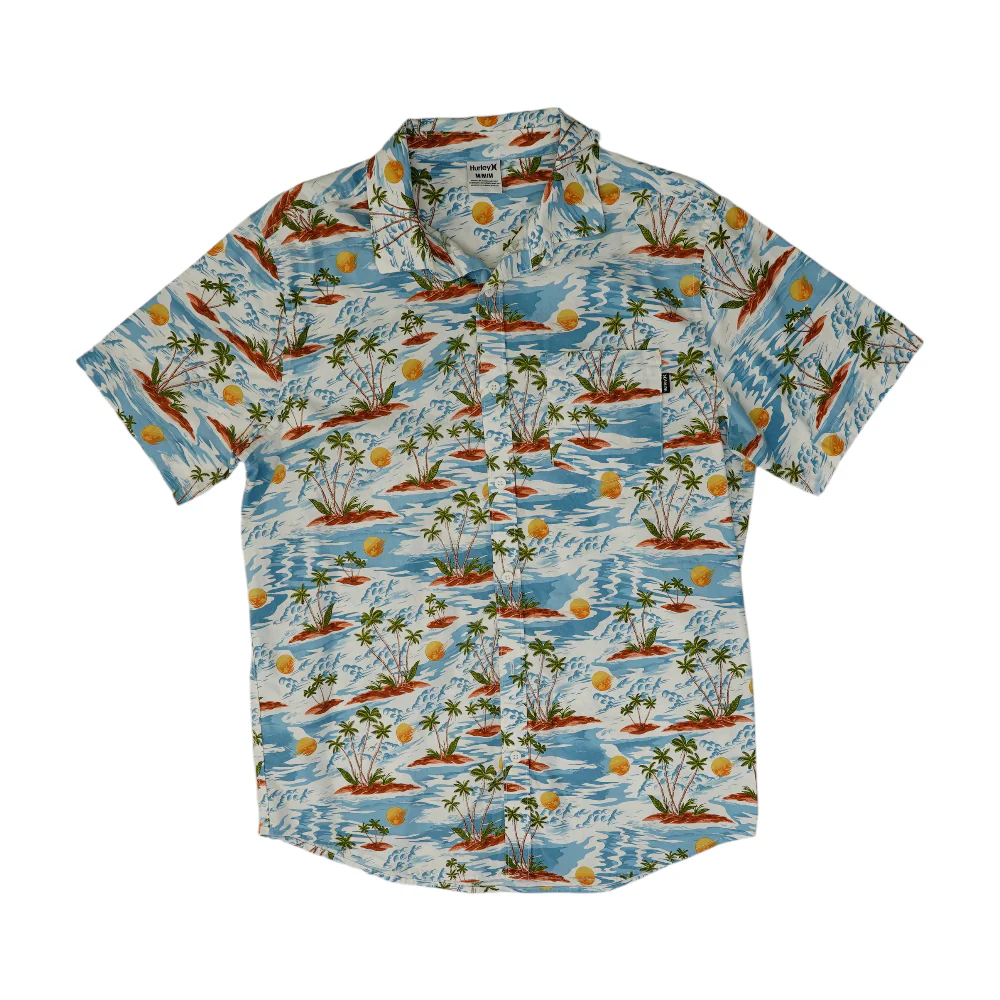 Blue Graphic Short Sleeve Button Down