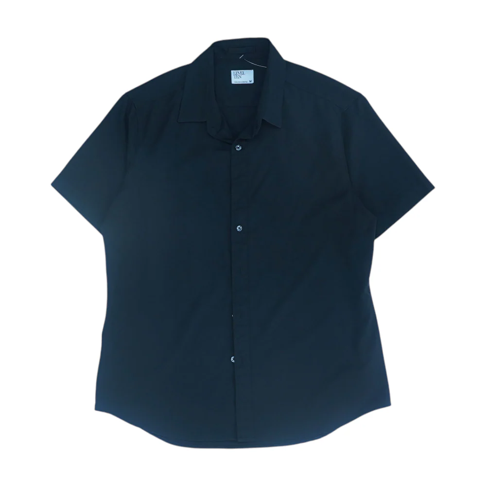 Black Solid Short Sleeve Button Down