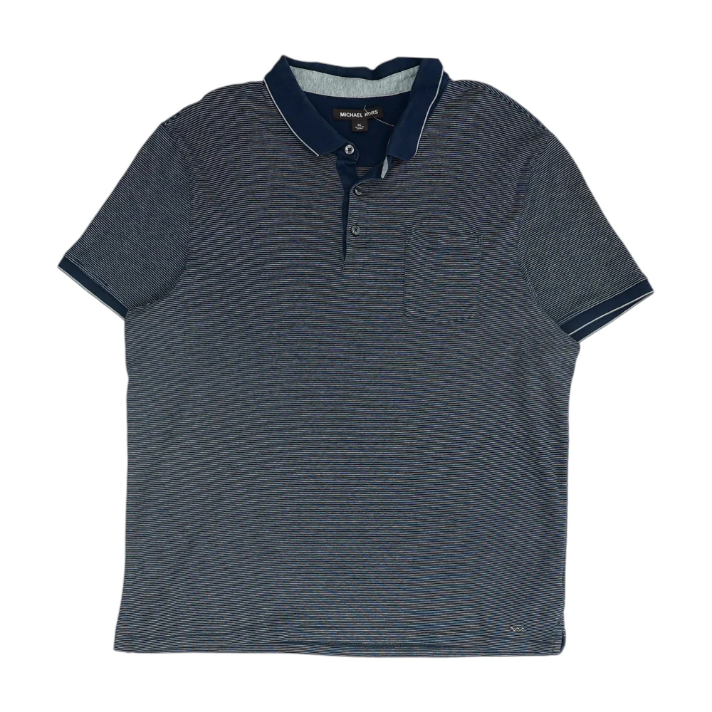 Navy Striped Short Sleeve Polo