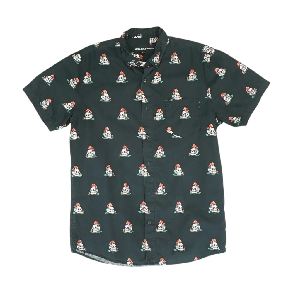 Black Graphic Short Sleeve Button Down