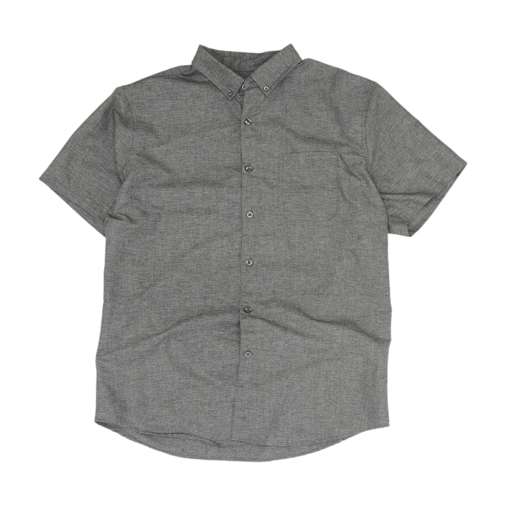Gray Solid Short Sleeve Button Down