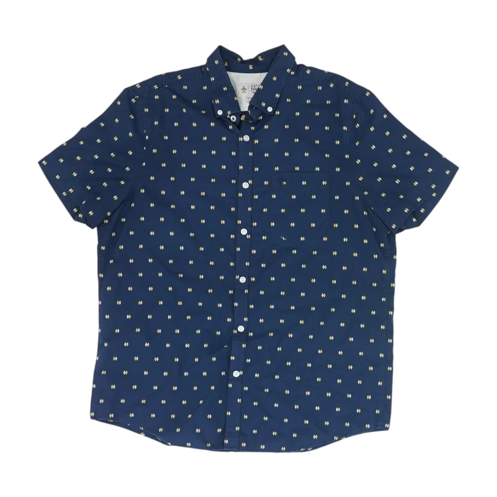 Navy Print Short Sleeve Button Down