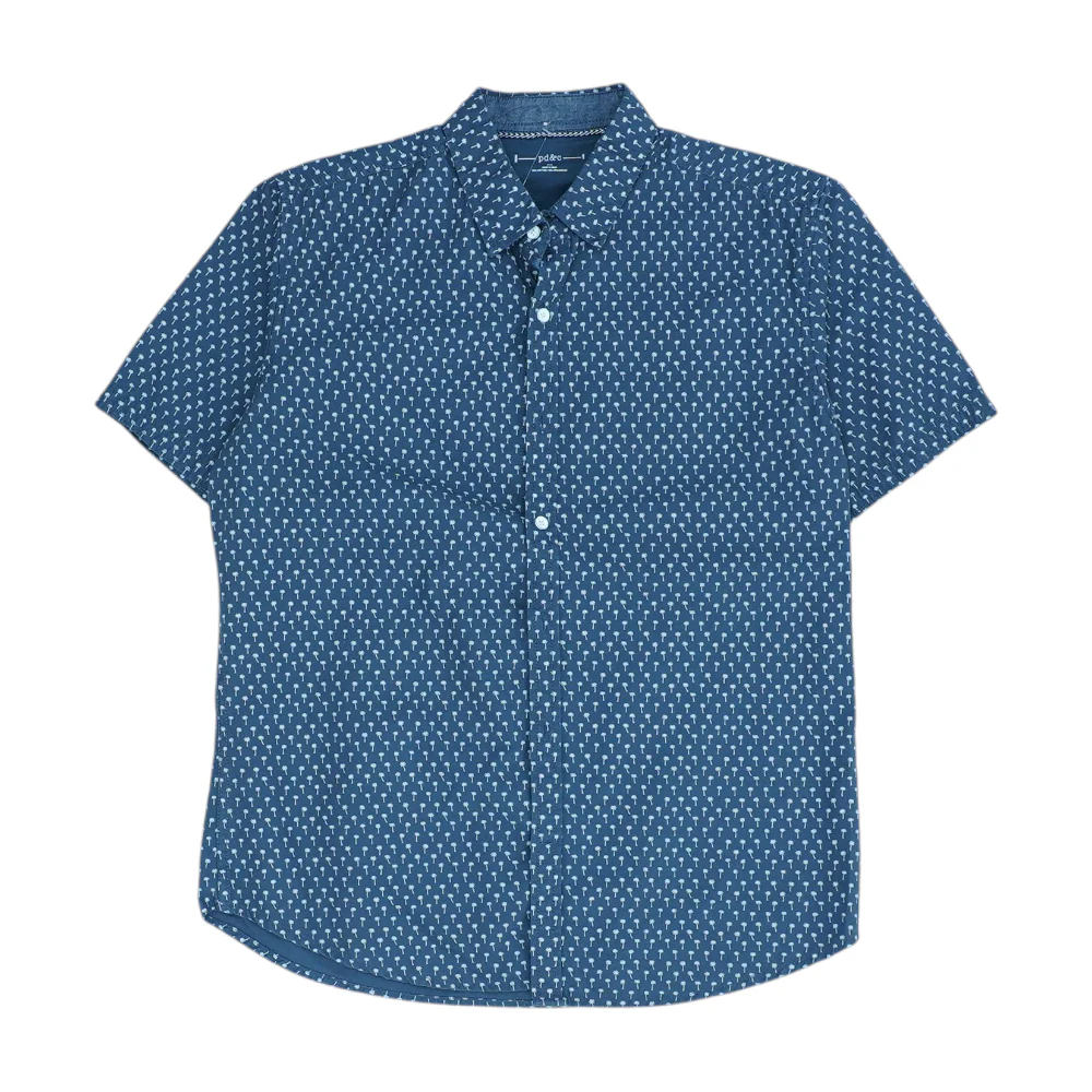 Gray Print Short Sleeve Button Down