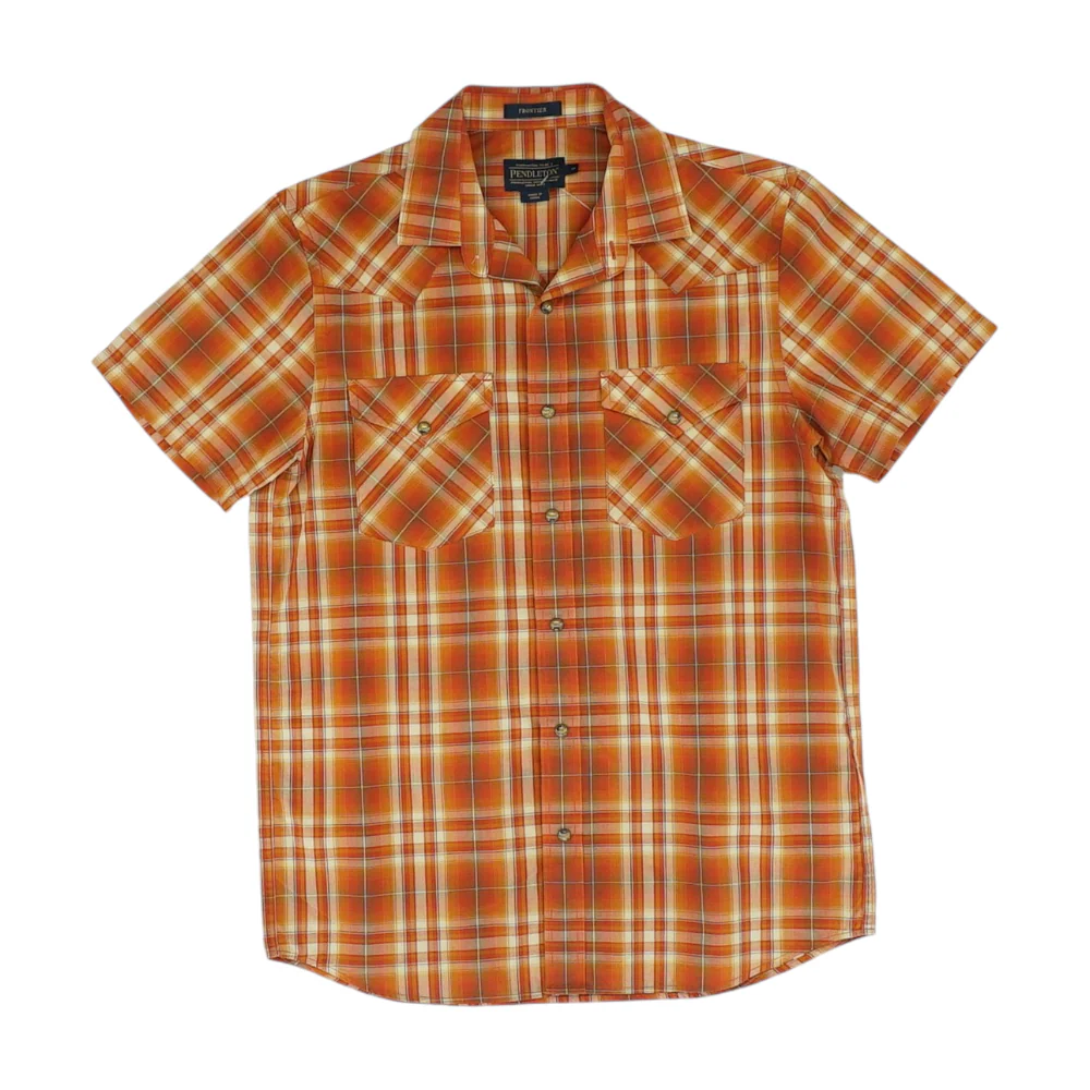 Orange Plaid Short Sleeve Button Down