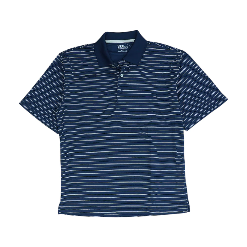 Navy Striped Short Sleeve Polo