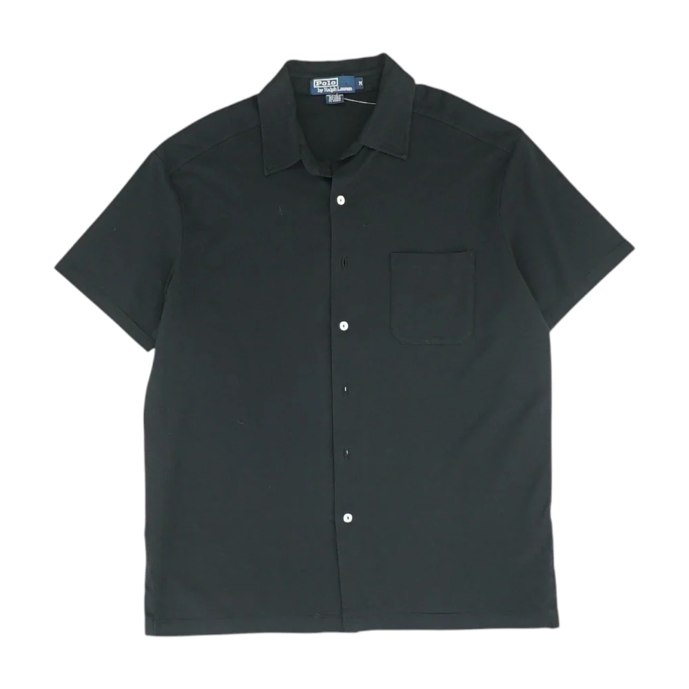 Black Solid Short Sleeve Button Down