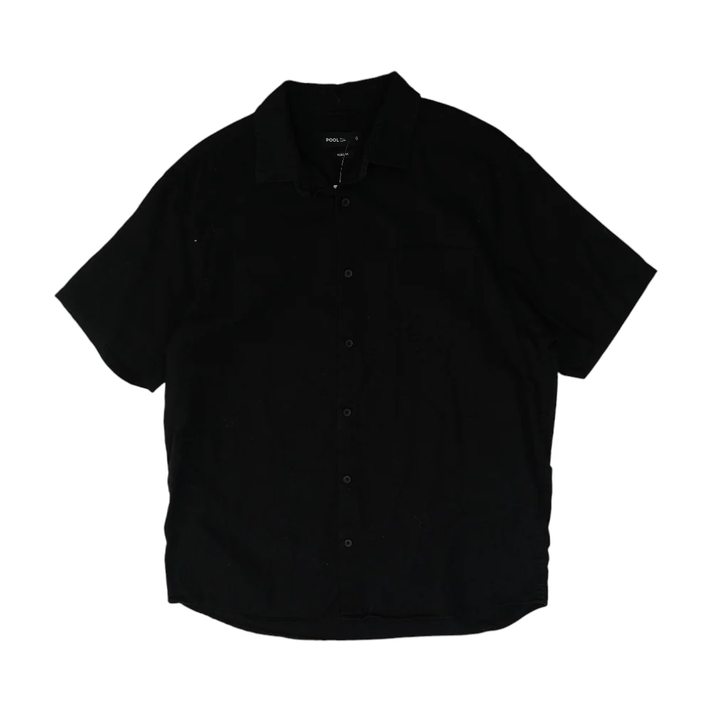 Black Solid Short Sleeve Button Down