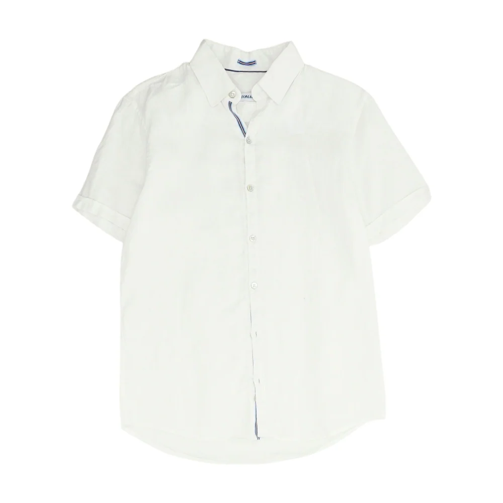 White Solid Short Sleeve Button Down