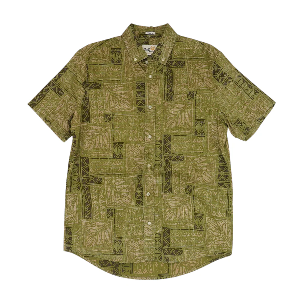Green Print Short Sleeve Button Down