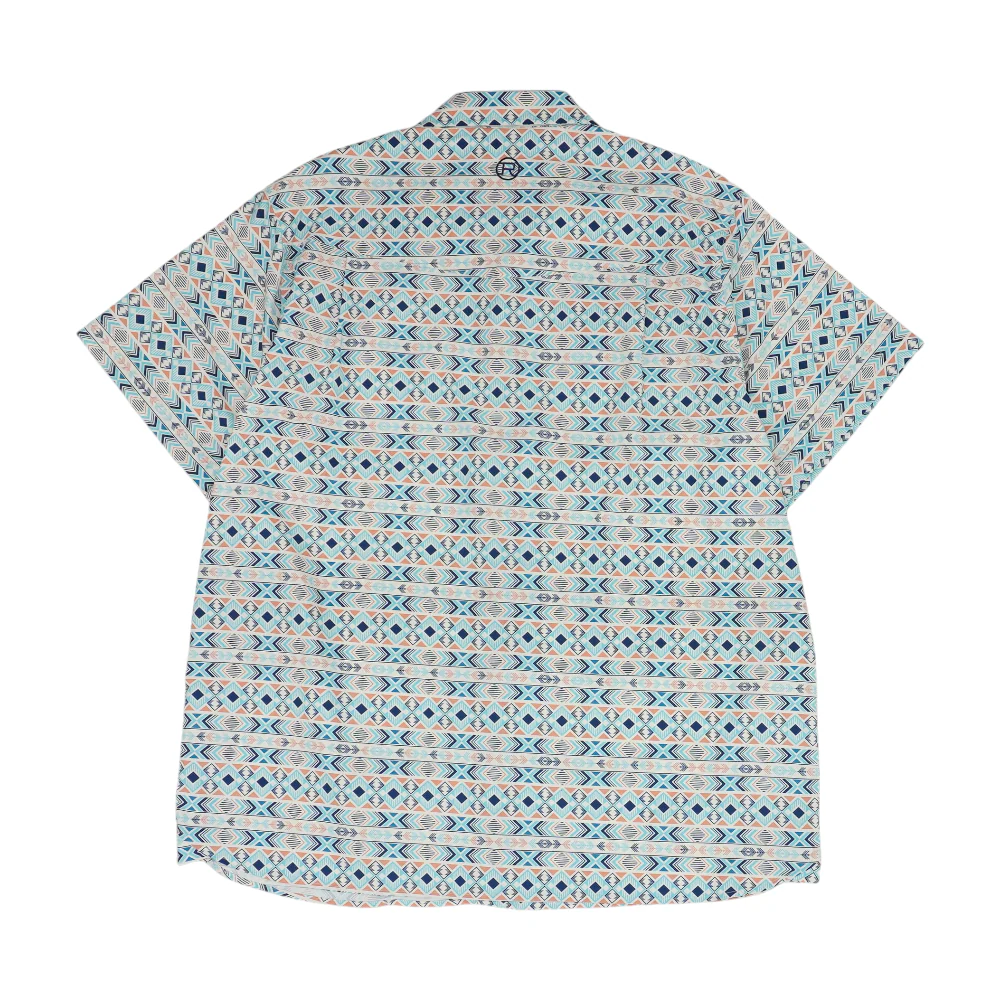 Blue Geometric Short Sleeve Button Down - Image 2