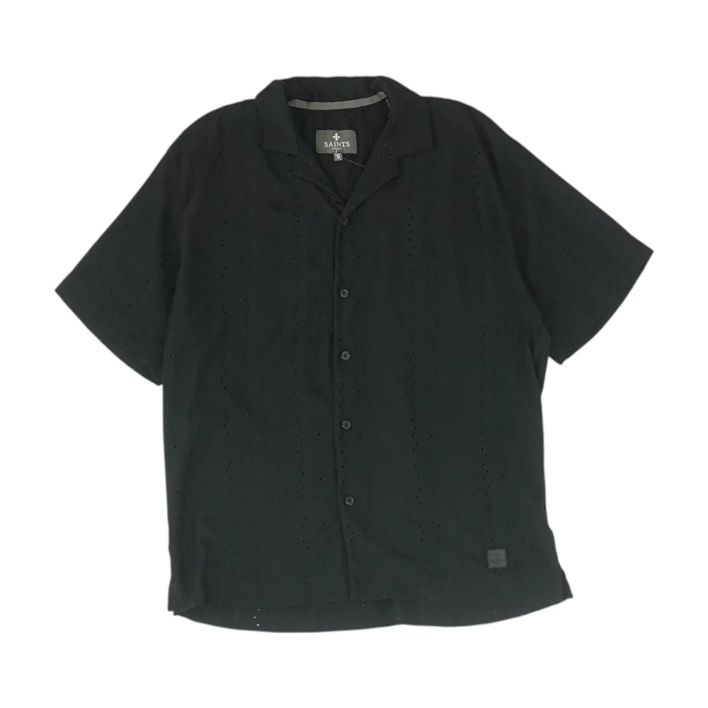 Black Solid Short Sleeve Button Down