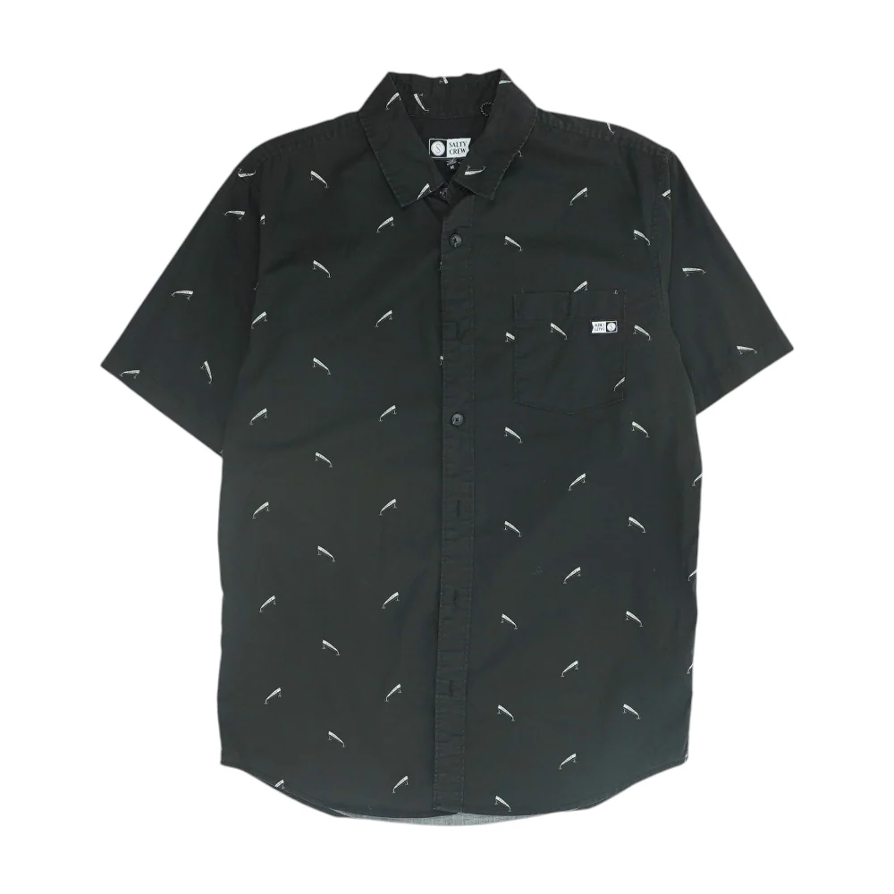 Black Print Short Sleeve Button Down