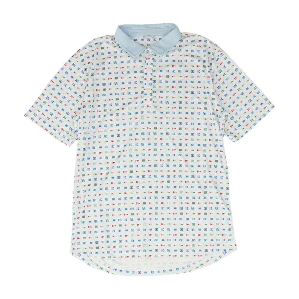 White Print Short Sleeve Polo