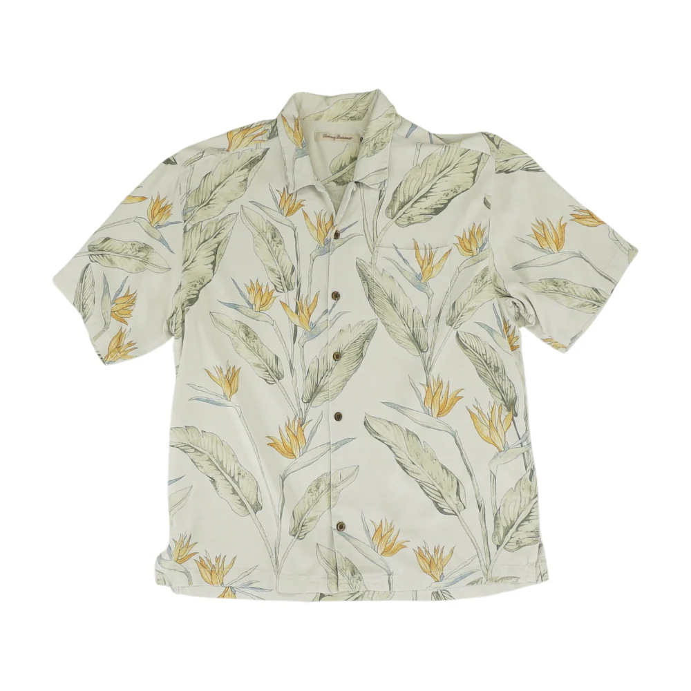 Beige Floral Short Sleeve Button Down