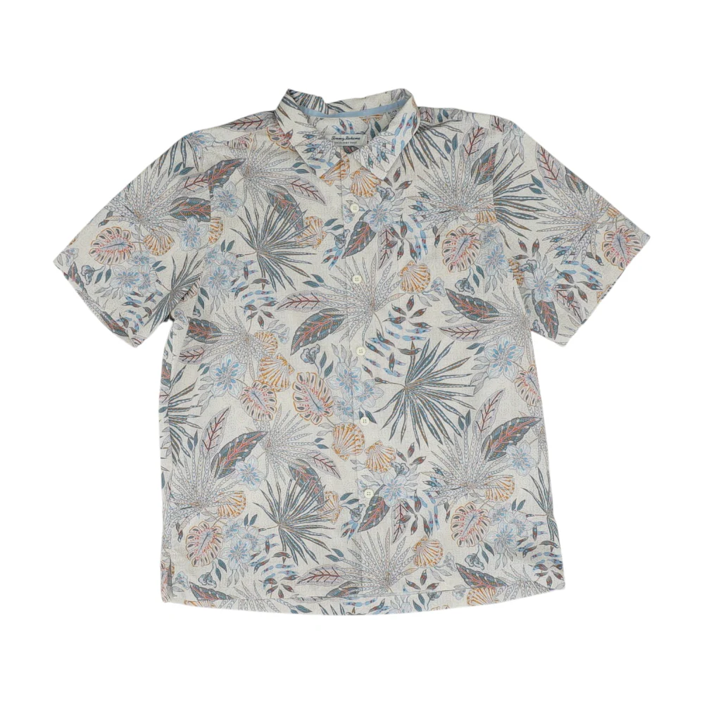 White Tropical Short Sleeve Button Down