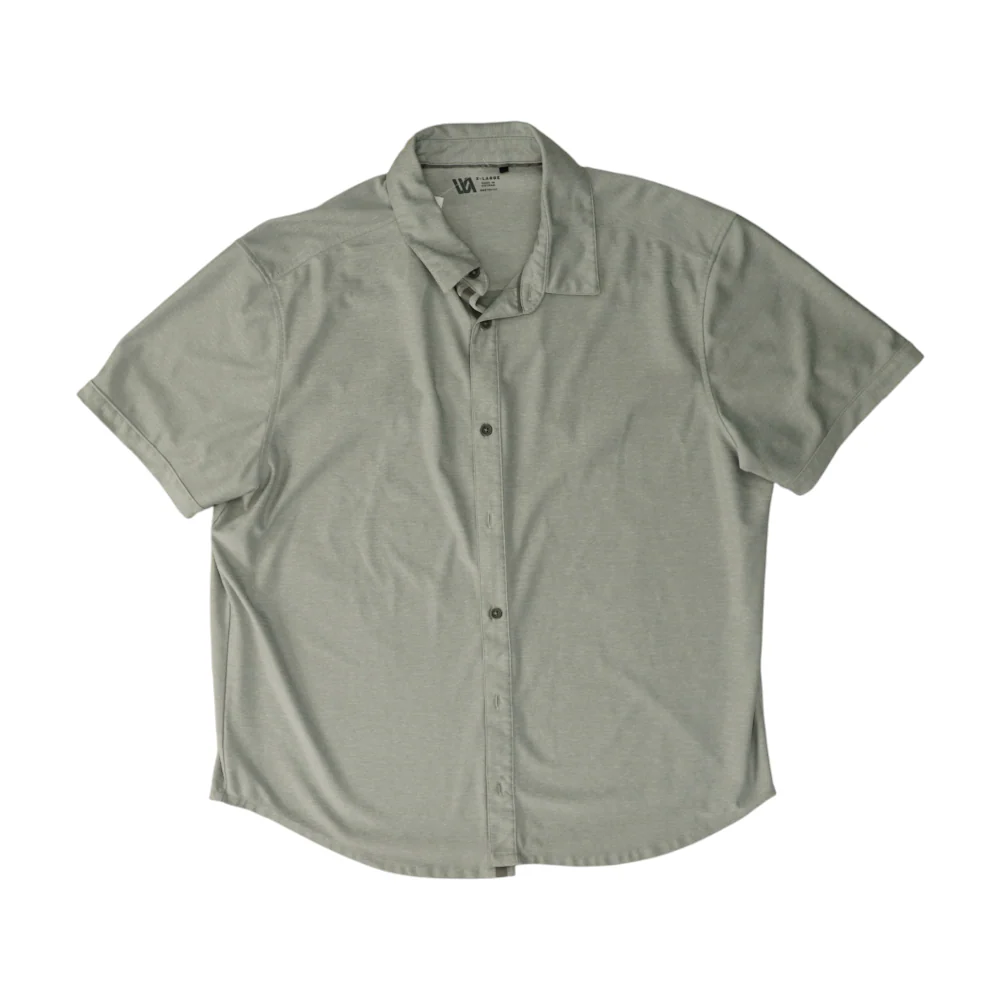 Gray Solid Short Sleeve Button Down