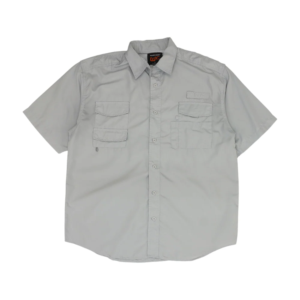 Gray Solid Short Sleeve Button Down