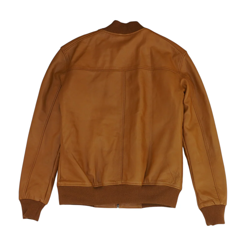 Brown Solid Leather Jacket - Image 2