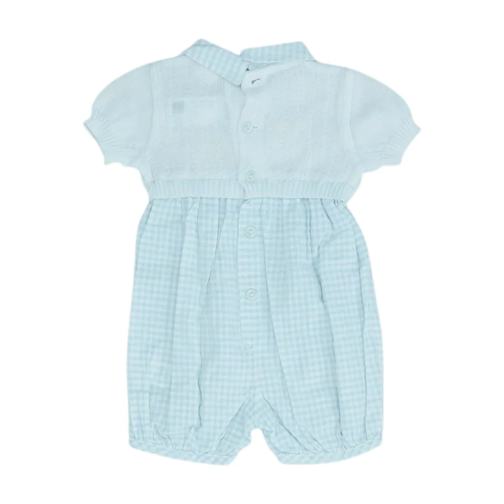 Vintage Blue Check Short Sleeve One-Piece - Image 2