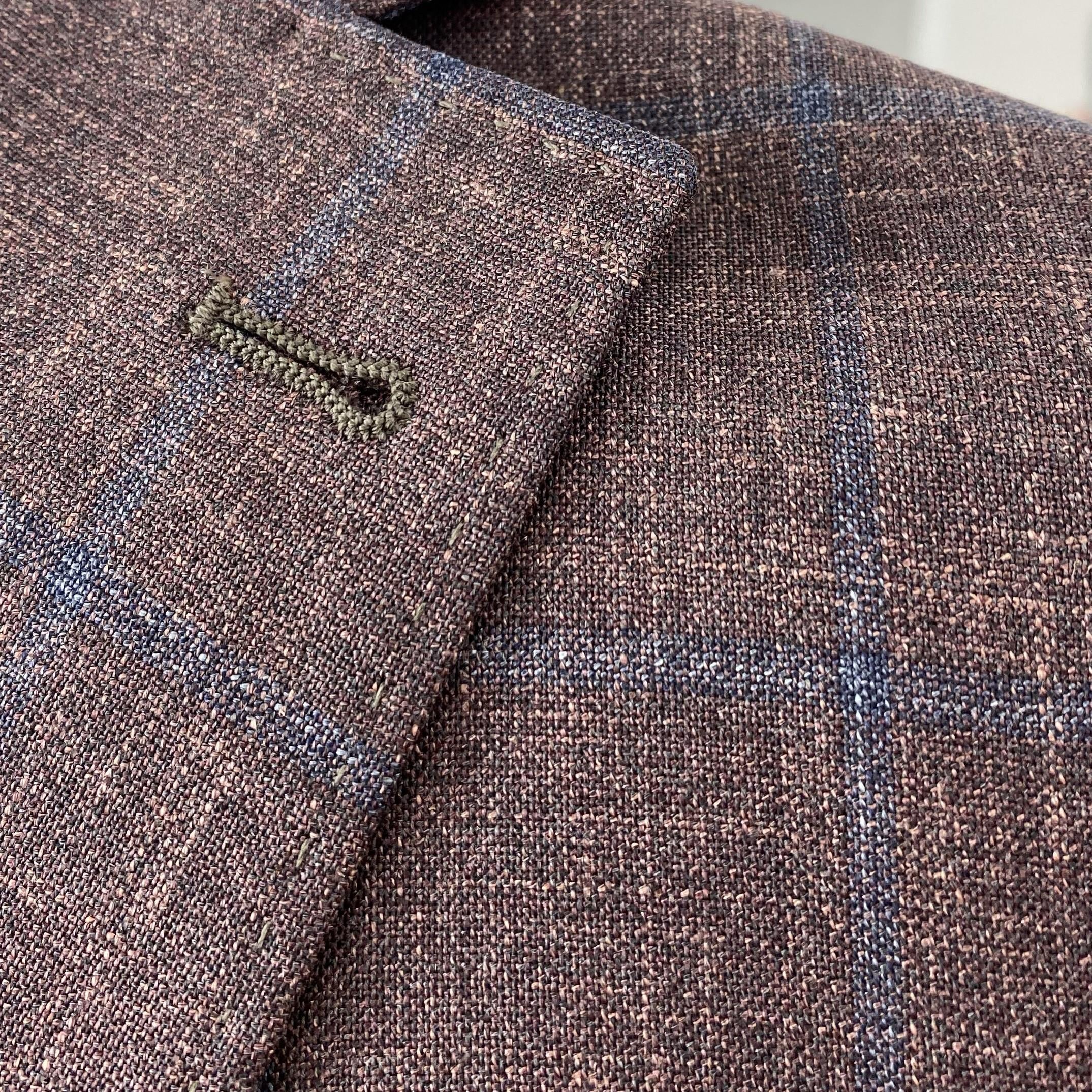 Burgundy Plaid Wool, Silk & Linen Sport Coat - Image 3