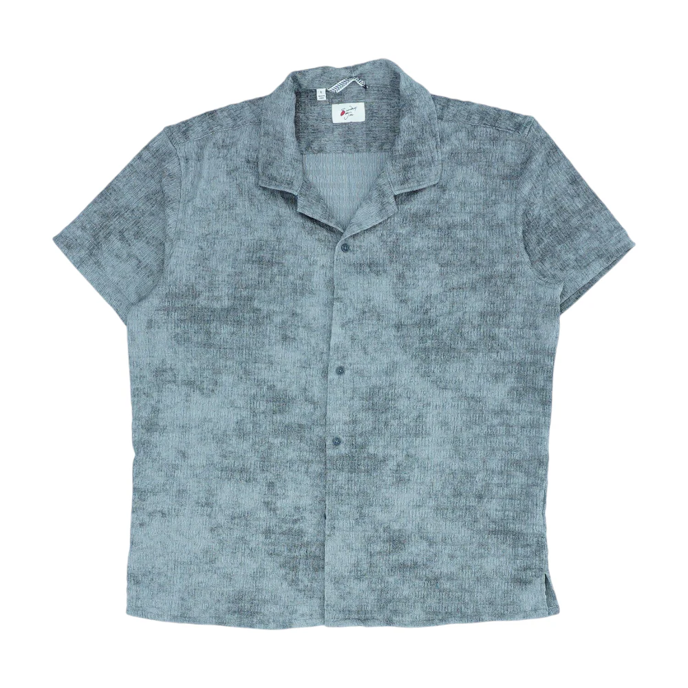 Gray Solid Short Sleeve Button Down