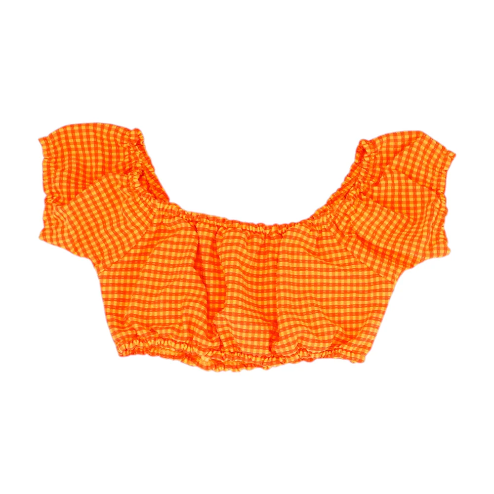 Orange Check Swim Top
