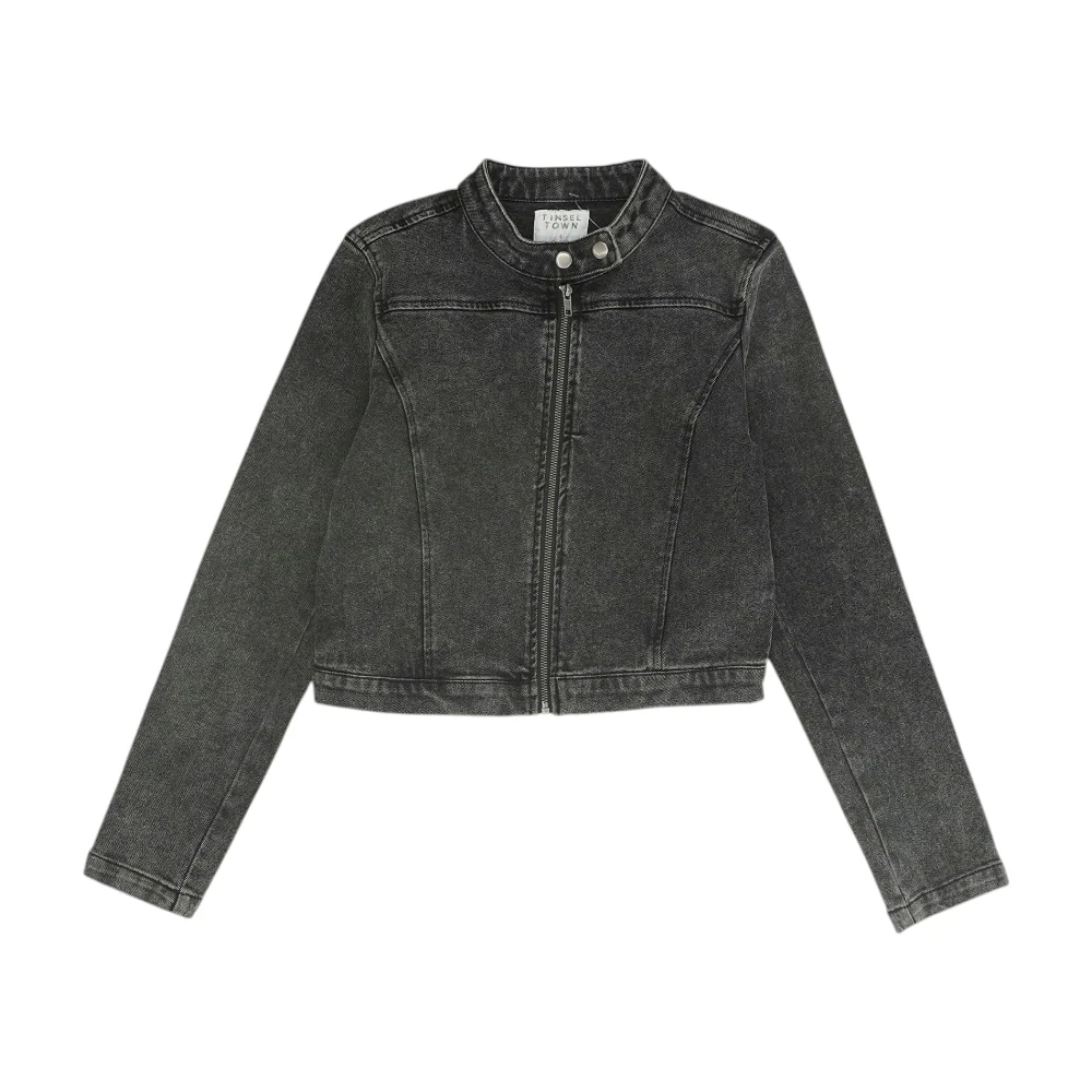 Black Solid Denim Jacket