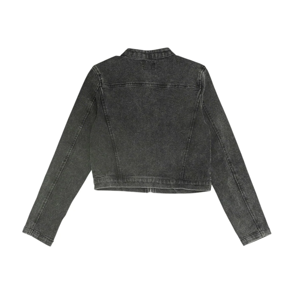 Black Solid Denim Jacket - Image 2