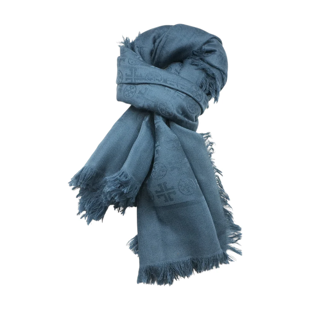 Navy Print Wool Scarf - Image 2