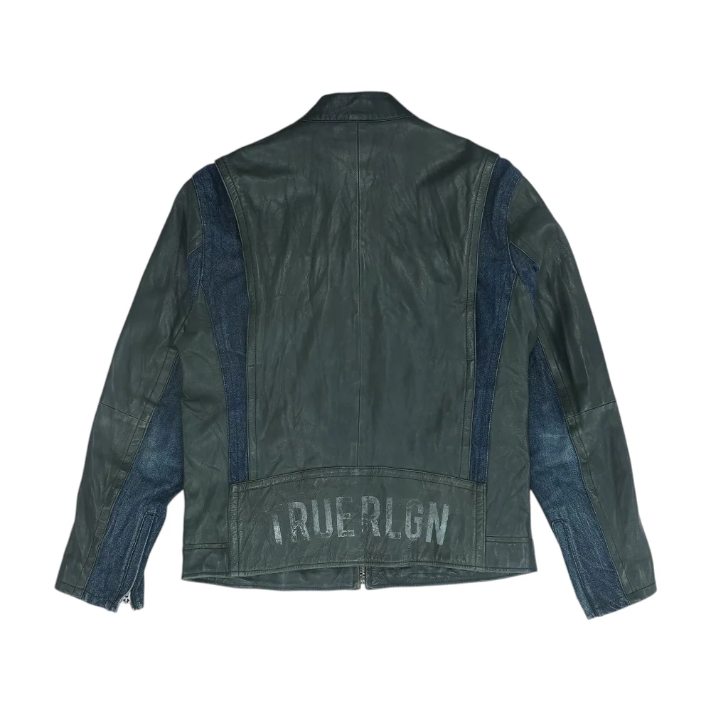 Black Solid Leather Jacket - Image 2