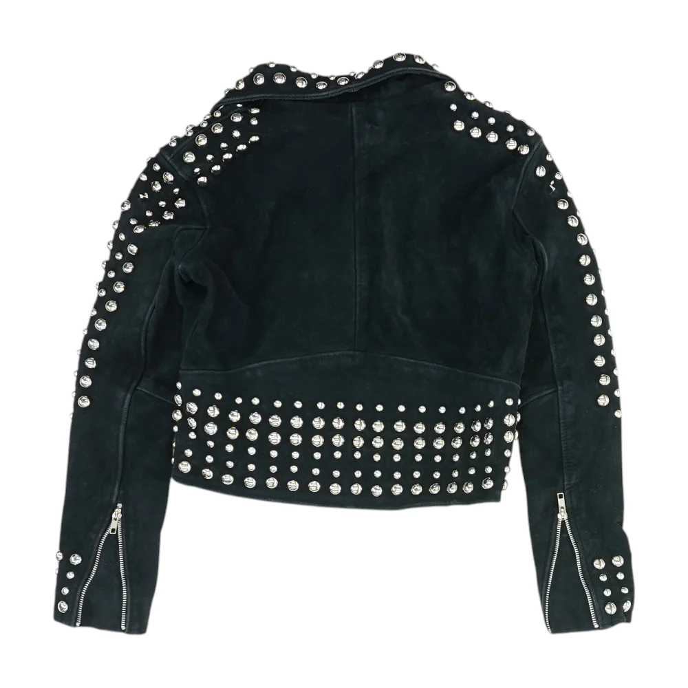 Black Solid Leather Jacket - Image 2