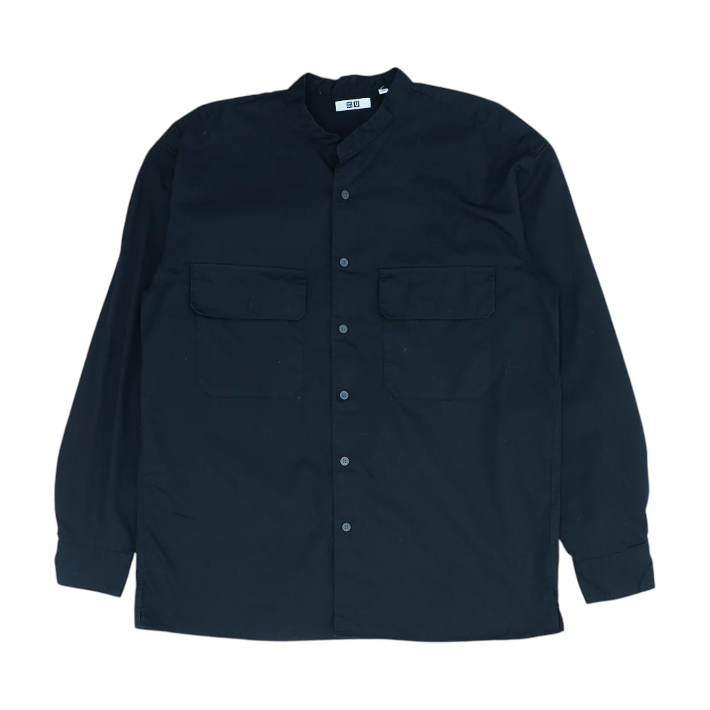 Black Solid Long Sleeve Button Down